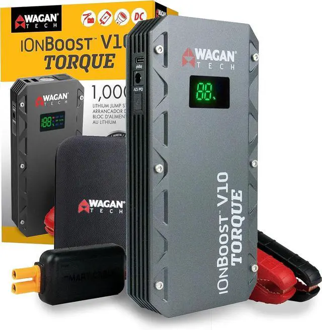 Main image of Wagan EL7507 Jump Starter iOnBoost V10 Torque 1000Amp Peak 12V Portable Lithium Car Battery Up to 7.8L V10 or 6.7L Diesel, 12V Jump Pack with Built-in LED Bright Light, UL Certified