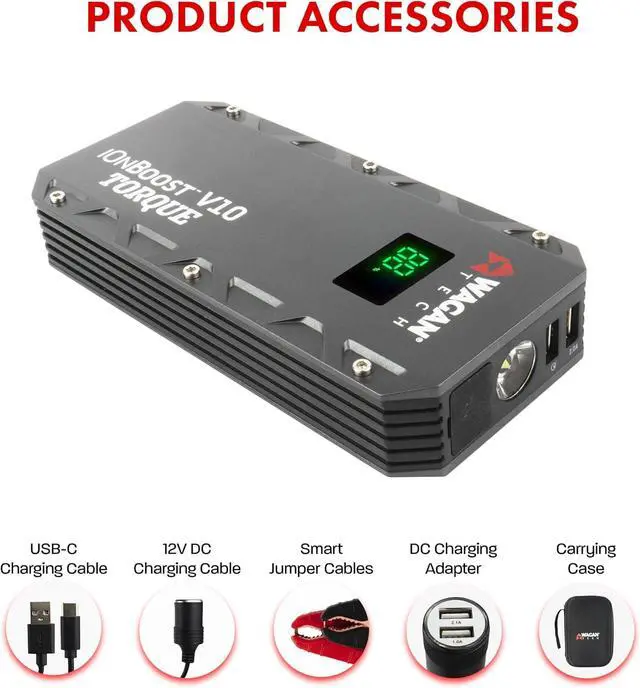 Alt view image 4 of 7 - Wagan EL7507 Jump Starter iOnBoost V10 Torque 1000Amp Peak 12V Portable Lithium Car Battery Up to 7.8L V10 or 6.7L Diesel, 12V Jump Pack with Built-in LED Bright Light, UL Certified
