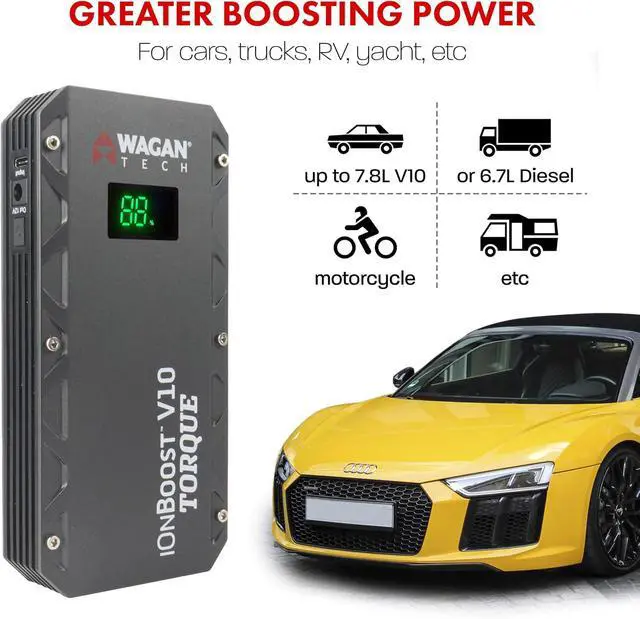 Alt view image 5 of 7 - Wagan EL7507 Jump Starter iOnBoost V10 Torque 1000Amp Peak 12V Portable Lithium Car Battery Up to 7.8L V10 or 6.7L Diesel, 12V Jump Pack with Built-in LED Bright Light, UL Certified