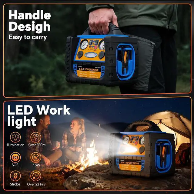 Alt view image 6 of 7 - Car Jump Starter with Air Compressor, 1800A Battery Booster Pack for Up to 8.0L Gas & 6.0L Diesel, 150PSI Tire Inflator, 400W Portable Power Station with AC Outlet, 6-in-1 Jump Box for Cars, Trucks