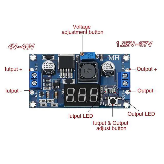 Alt view image 3 of 7 - 4 Pieces Adjustable LM2596S DC-DC Buck Converter Reduced Voltage Regulator Power Module 36V 24V 12V to 5V 2A Voltage Stabilizer with Digital Voltmeter Display