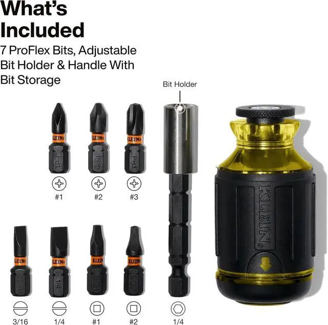 Alt view image 2 of 7 - Klein Tools 32308 Multi-bit Stubby Screwdriver, Impact Rated 8-in-1 Adjustable Magnetic Tool with Phillips, Slotted, Square and Nut Driver
