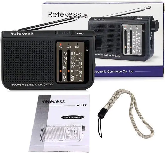 Alt view image 7 of 7 - Retekess V117 Portable Radios AM FM, Shortwave Radio(Black)
