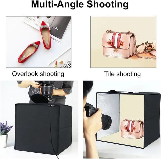 Alt view image 6 of 7 - Photo Box 16" x 16" Quick Install Foldable Portable Studio Kit with Soft Light Cloth Professional Photography Equipment Adjustable White Light, Soft Light, Warm Light