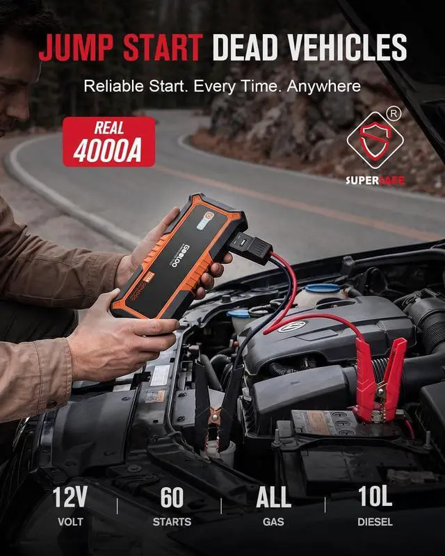 Alt view image 2 of 7 - GOOLOO GP4000-4000A & 24000mAh 12V Car Battery Jumper Starter Portable