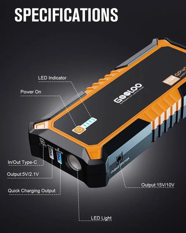 Alt view image 6 of 7 - GOOLOO GP4000-4000A & 24000mAh 12V Car Battery Jumper Starter Portable