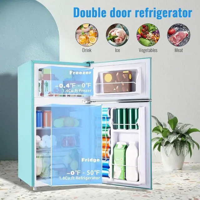 Alt view image 3 of 7 - WANAI 3.5 Cu.Ft Retro Mini Fridge with Handle Compact Refrigerator Blue