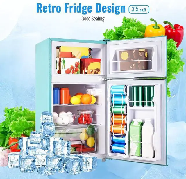 Alt view image 2 of 7 - WANAI 3.5 Cu.Ft Retro Mini Fridge with Handle Compact Refrigerator Blue