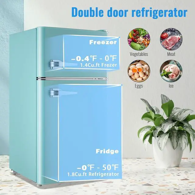 Alt view image 4 of 7 - WANAI 3.5 Cu.Ft Retro Mini Fridge with Handle Compact Refrigerator Blue