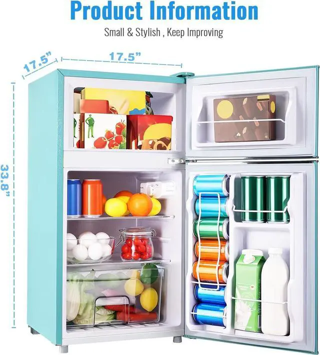 Alt view image 6 of 7 - WANAI 3.5 Cu.Ft Retro Mini Fridge with Handle Compact Refrigerator Blue