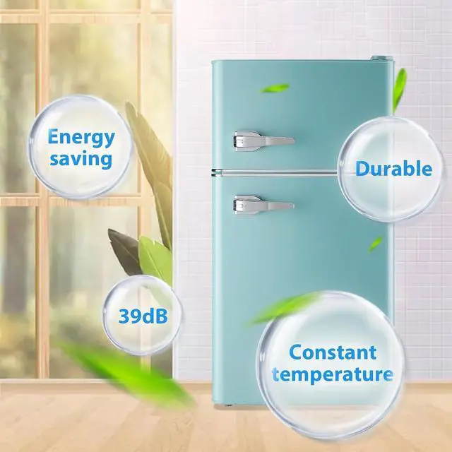 Alt view image 7 of 7 - WANAI 3.5 Cu.Ft Retro Mini Fridge with Handle Compact Refrigerator Blue