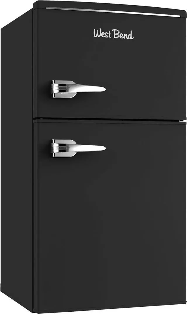 Alt view image 2 of 7 - West Bend Mini Fridge with Freezer for Bedroom, Office, Bar or Dorm Room, Retro Compact Refrigerator features Glass Shelves, Manual Defrost and Adjustable Temperature Control, 3.1-Cu.Ft., Black