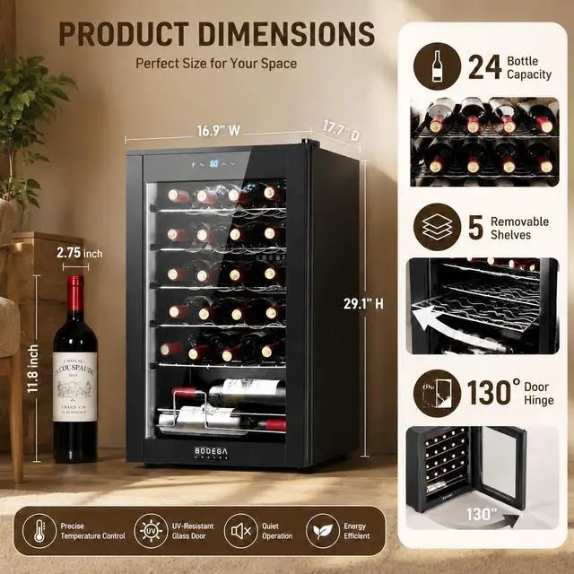 Alt view image 2 of 7 - BODEGA COOLER 24 Bottle Wine Cooler, Wine Fridge for Office, Kitchen & Bar
