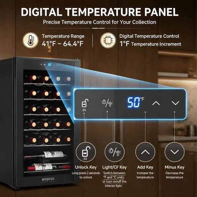 Alt view image 5 of 7 - BODEGA COOLER 24 Bottle Wine Cooler, Wine Fridge for Office, Kitchen & Bar