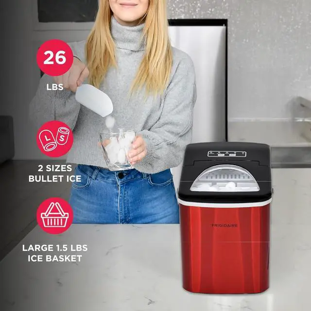 Alt view image 3 of 7 - Frigidaire Counter top Portable, 26 lb per Day Nugget Ice Maker Machine (Red Stainless Steel)