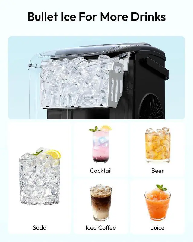 Alt view image 5 of 7 - EUHOMY Countertop Ice Maker Machine with Handle, 26lbs in 24Hrs, 9 Ice Cubes Ready in 6 Mins, Auto-Cleaning Portable Ice Maker with Basket and Scoop, for Home/Kitchen/Camping/RV. (Black)