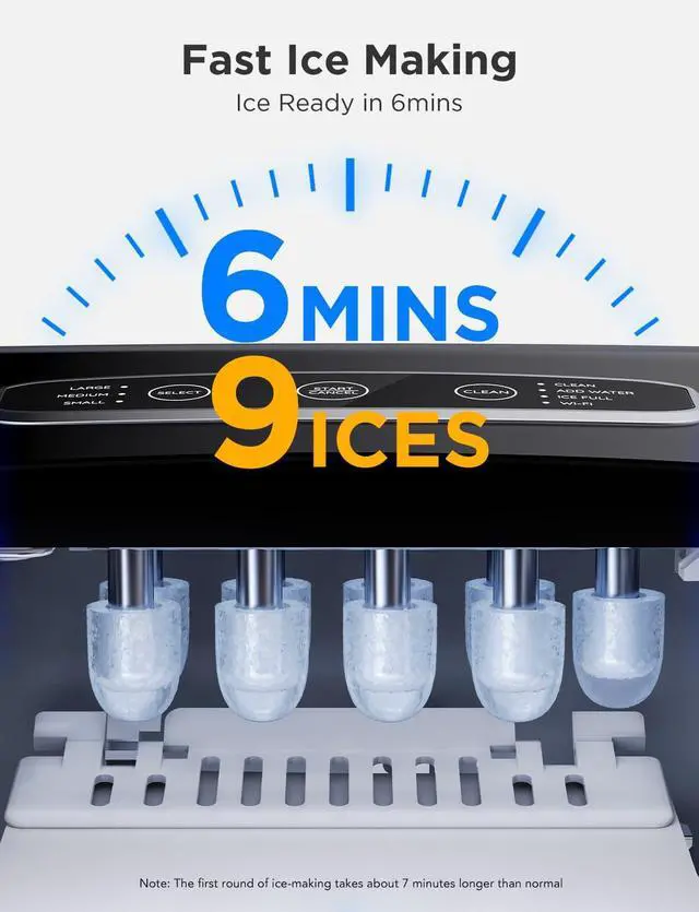 Alt view image 2 of 7 - GoveeLife Smart Countertop Ice Makers, Portable Ice Maker Machine with Self-Cleaning, 6 Mins 9 Bullet Ice, 26lbs/24Hrs, Voice Remote for Home Kitchen Party Camping, with Ice Scoop Stainless Silver