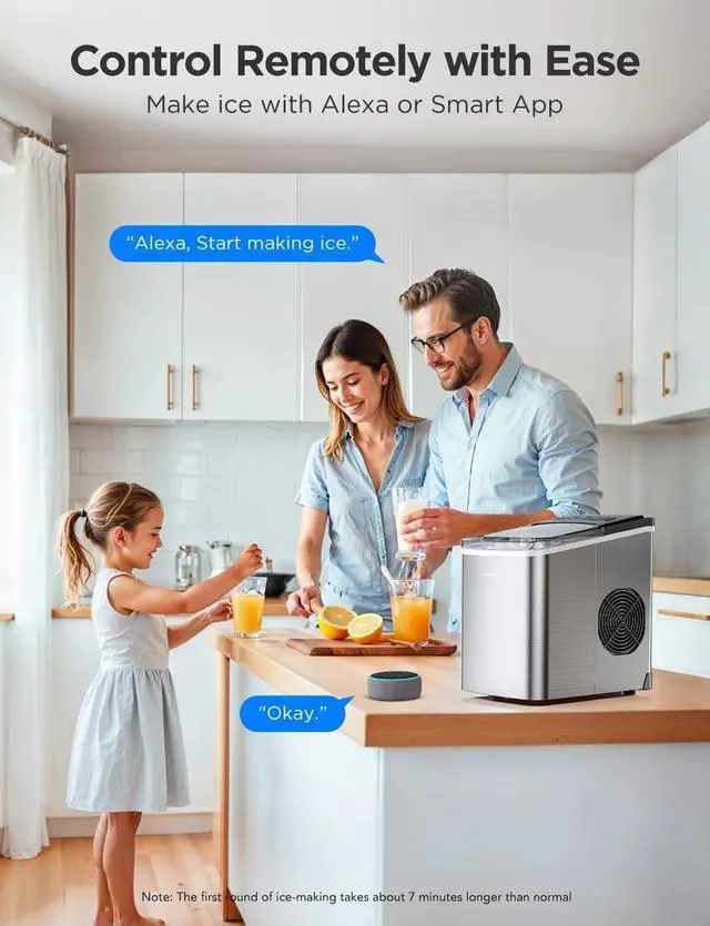 Alt view image 3 of 7 - GoveeLife Smart Countertop Ice Makers, Portable Ice Maker Machine with Self-Cleaning, 6 Mins 9 Bullet Ice, 26lbs/24Hrs, Voice Remote for Home Kitchen Party Camping, with Ice Scoop Stainless Silver