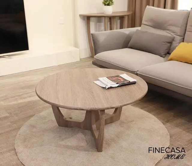 Alt view image 3 of 7 - FINECASA Wooden Round Coffee Table, Curved Leg, Furniture, Accent Couch, Coffee Table for Livingroom, Round Wood Table, 36 x 18 Inches, Natural