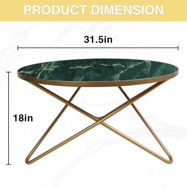 Alt view image 2 of 7 - HLR Round Coffee Table with Green Faux Marble Top