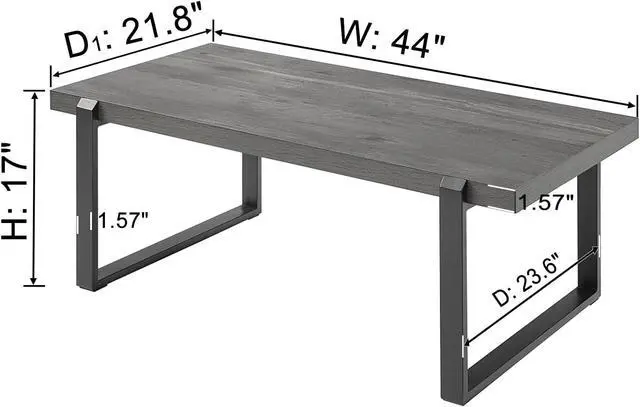 Alt view image 2 of 7 - EXCEFUR Modern Coffee Table, Rustic Wood and Metal Center Table, Rectangle Cocktail Tea Table for Living Room, Grey, 44 Inch