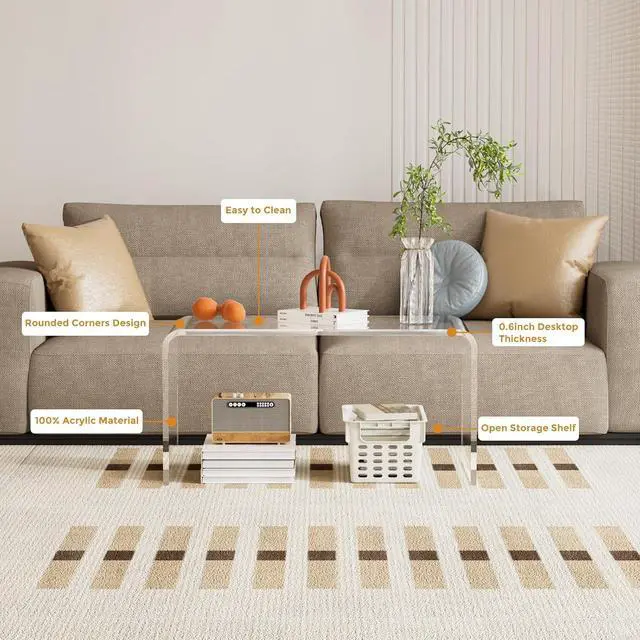Alt view image 5 of 7 - Premium No Assembly 32" Acrylic Coffee Table for Living Room,Office