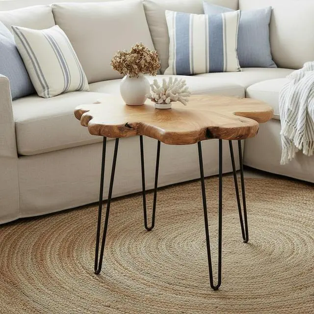 Alt view image 4 of 7 - WELLAND Flower-Shaped Live Edge Cedar Coffee Table 32" W x 32" D x 20.5" H