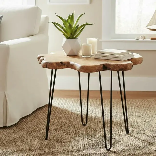 Alt view image 6 of 7 - WELLAND Flower-Shaped Live Edge Cedar Coffee Table 32" W x 32" D x 20.5" H