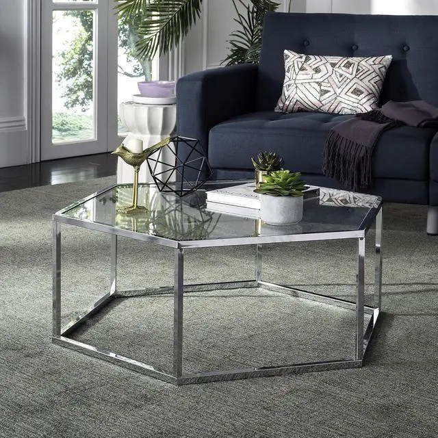 Alt view image 2 of 7 - Safavieh Home Collection Eliana Chrome and Glass Hexagon Coffee Table