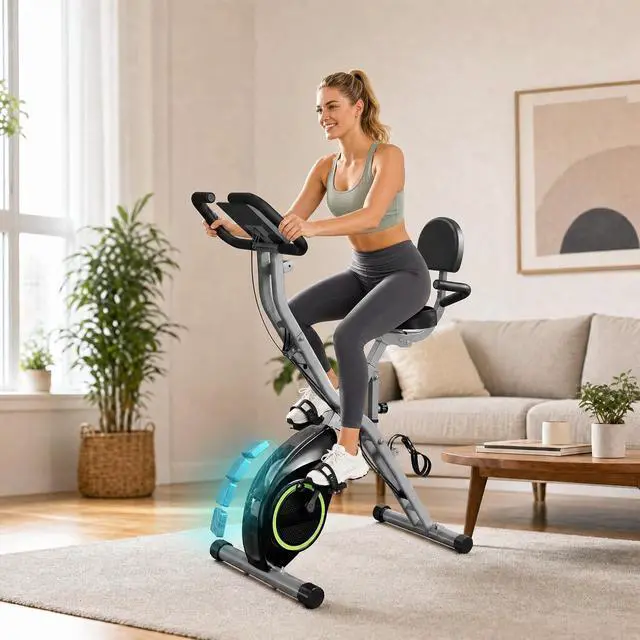 Alt view image 2 of 7 - Indoor Exercise Bike Cycling Bike, 5 IN 1 Foldable Stationary Bike with 16-Level Magnetic Resistance and Tri-Position Ride, 300LBS Capacity, 5.5 LBS Flywheel, Designed for Home Workout 817 Gray
