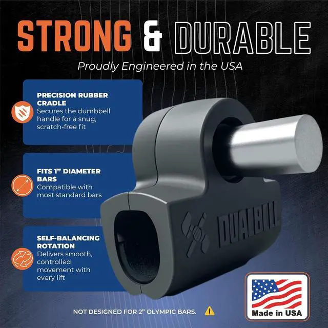 Alt view image 7 of 7 - Dumbbell Converter to Barbell for 1" Bars, 250lb, Black w/Collars