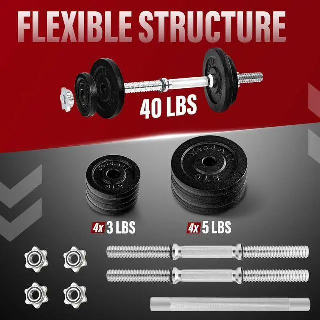 Alt view image 2 of 6 - Yes4All Old School Adjustable Dumbbell Set with Weight Plates, Star Lock Collars/Connector, 40lbs to 200lbs Adjustable Weight Plates Set