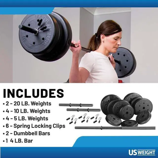 Alt view image 3 of 7 - US Weight 105 Pound Weight Set with Barbell - Home Gym Workout Equipment