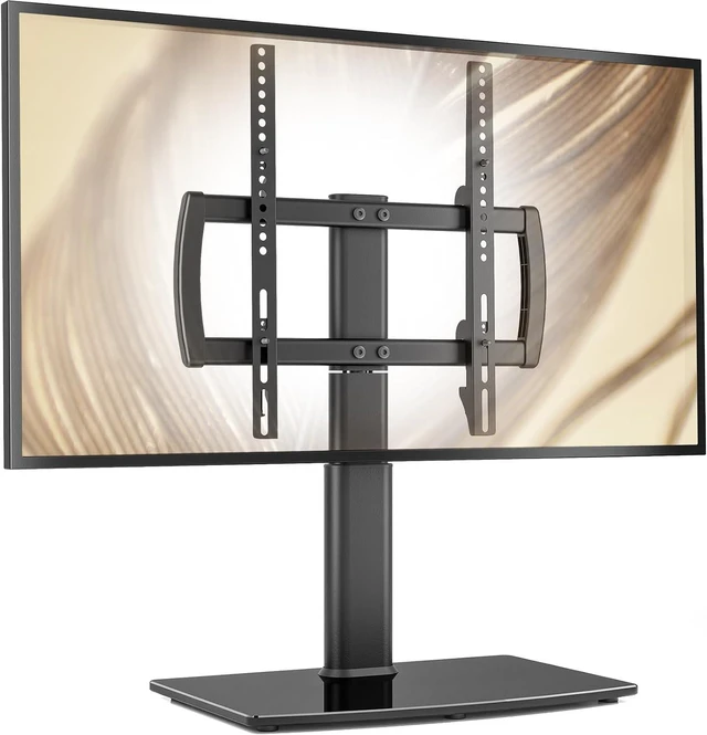 Main image of Universal Swivel/Table Top TV Stand 27 to 60 inch TVs 80 Degree Swivel, 4 Level Height Adjustable, Heavy Duty Tempered Glass Base, Holds up to 99lbs Screens, HT04B-001
