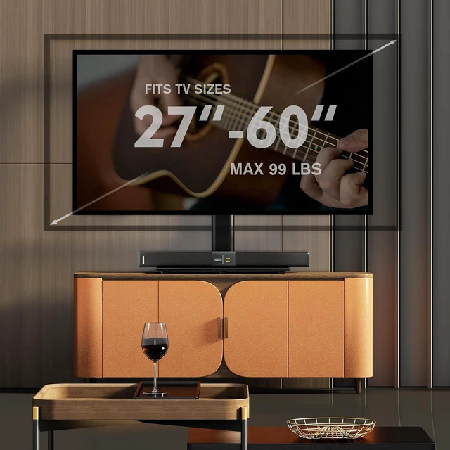 Alt view image 2 of 7 - Universal Swivel/Table Top TV Stand 27 to 60 inch TVs 80 Degree Swivel, 4 Level Height Adjustable, Heavy Duty Tempered Glass Base, Holds up to 99lbs Screens, HT04B-001