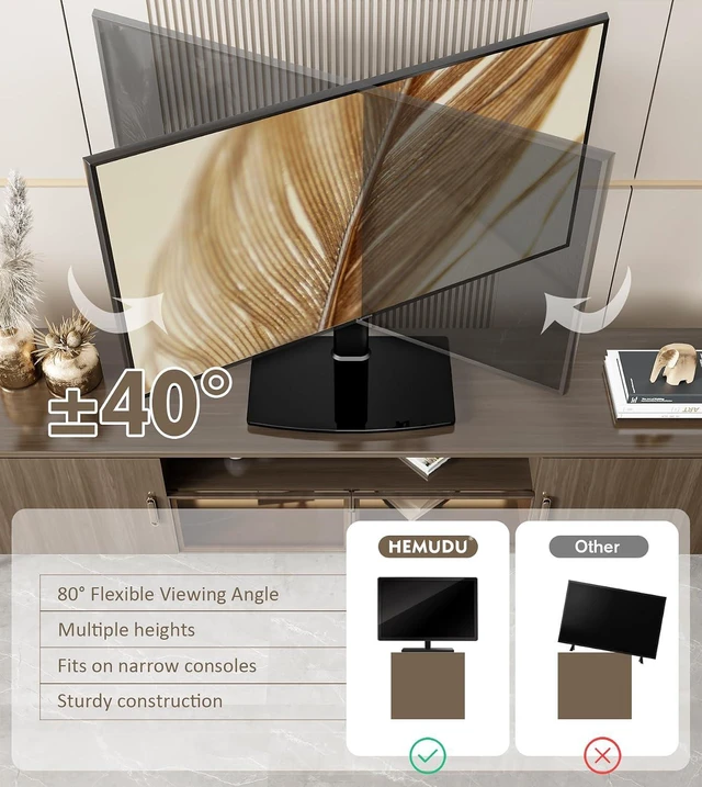 Alt view image 3 of 7 - Universal Swivel/Table Top TV Stand 27 to 60 inch TVs 80 Degree Swivel, 4 Level Height Adjustable, Heavy Duty Tempered Glass Base, Holds up to 99lbs Screens, HT04B-001