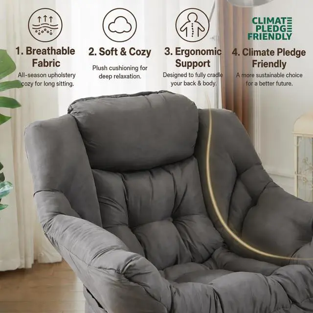 Alt view image 5 of 7 - HollyHOME Lazy Chair with Armrest and Side Pocket, Comfy Accent Lounge Chair,Leisure Sofa Armchair for Living Room, Bedroom, Dorm, or Small Spaces, Oversized Reading Sofa Chair,Dark Grey