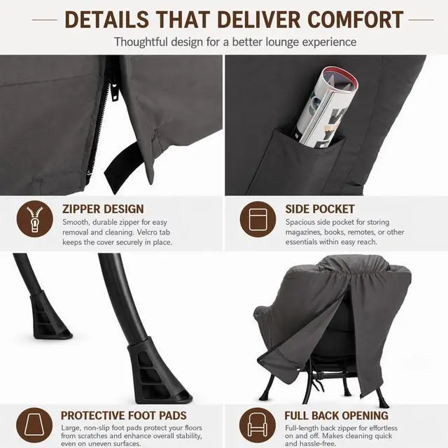 Alt view image 7 of 7 - HollyHOME Lazy Chair with Armrest and Side Pocket, Comfy Accent Lounge Chair,Leisure Sofa Armchair for Living Room, Bedroom, Dorm, or Small Spaces, Oversized Reading Sofa Chair,Dark Grey