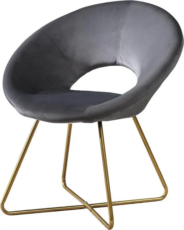 Main image of Roundhill Furniture Slatina Silky Velvet Upholstered Accent Chair with Gold Tone Finished Base, Gray