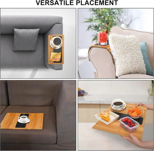 Alt view image 4 of 7 - Numola Couch Arm Tray, Sofa Armrest Tray Table, Adjustable and Foldable Couch Arm Table for Snack, Food, Drinks, Phone, Remote(Natural)