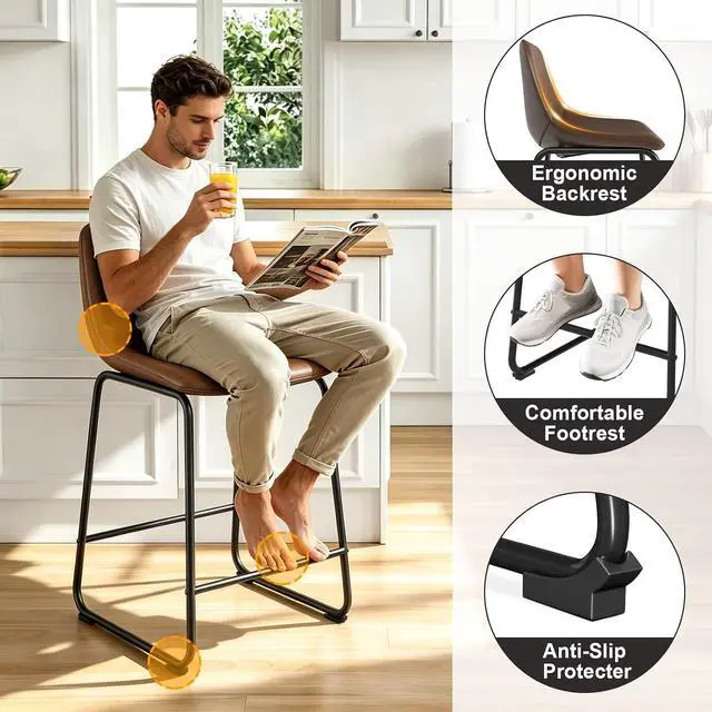 Alt view image 7 of 7 - TAVR 24 inch Counter Height Stools Set of 2, Hold up to 500 lbs, Brown