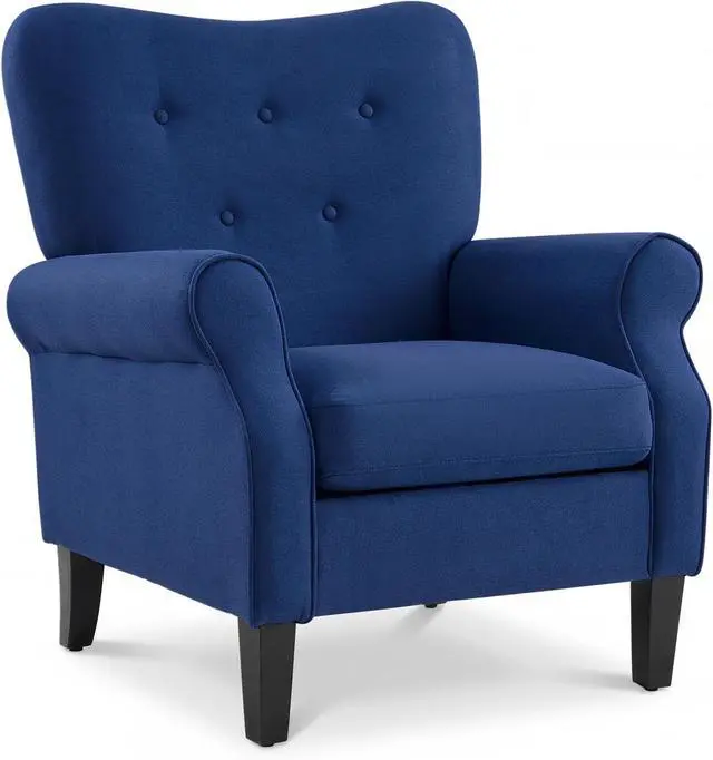 Main image of YOLENY Modern Accent Chair,High Back Armchair,Upholstered Fabric Button Single Sofa with Wooden Legs for Living Room,Bedroom,Club,Light Blue
