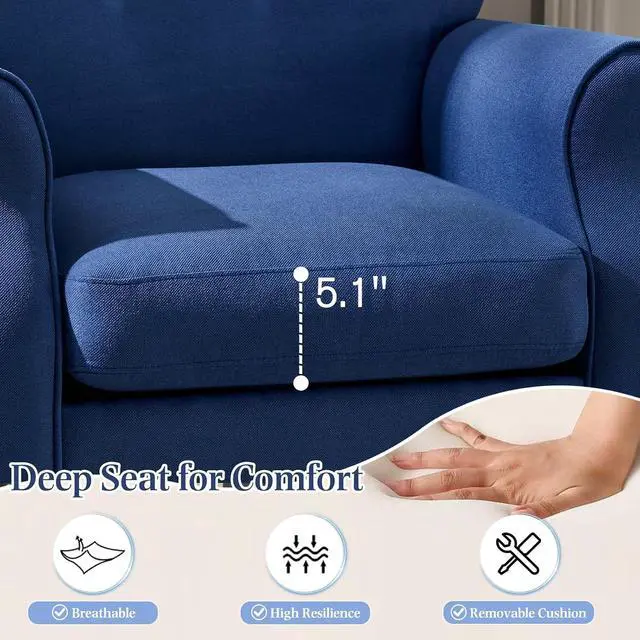 Alt view image 5 of 7 - YOLENY Modern Accent Chair,High Back Armchair,Upholstered Fabric Button Single Sofa with Wooden Legs for Living Room,Bedroom,Club,Light Blue