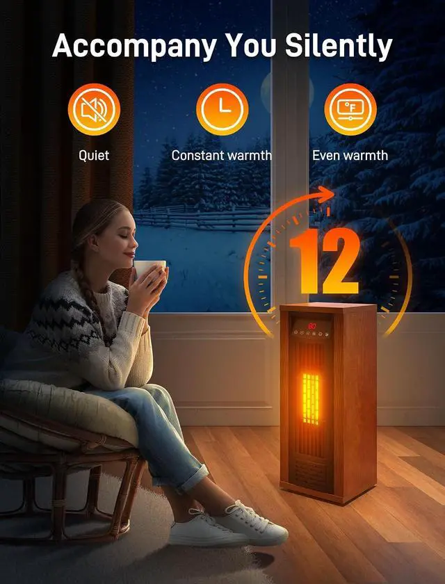 Alt view image 6 of 7 - Air Choice Infrared Space Heater, 1500W PTC Portable Electric Heaters Fast & Quiet Heating Tower Room Heater for Bedroom, Office, Home