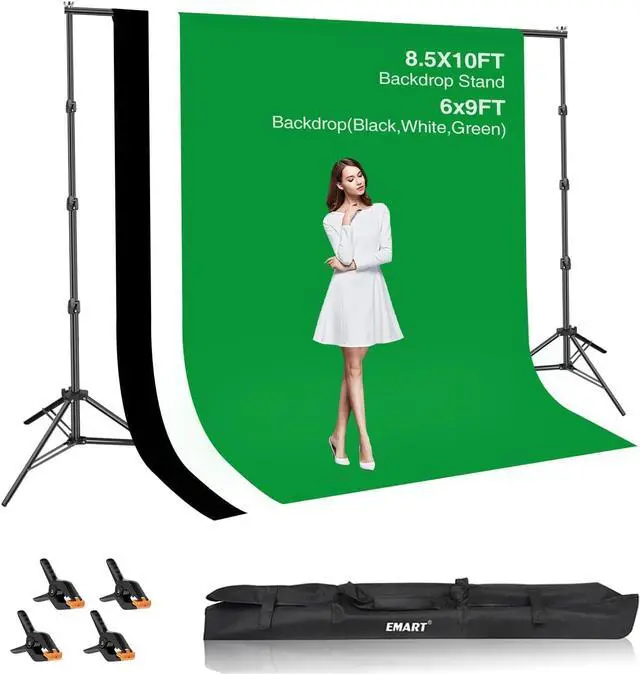 Main image of EMART Green Screen Backdrop Kit 8.5x10FT with 3Pcs 6x9ft Backdrop for Party