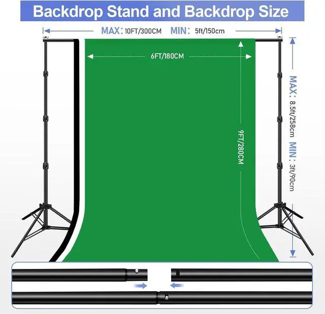 Alt view image 3 of 7 - EMART Green Screen Backdrop Kit 8.5x10FT with 3Pcs 6x9ft Backdrop for Party