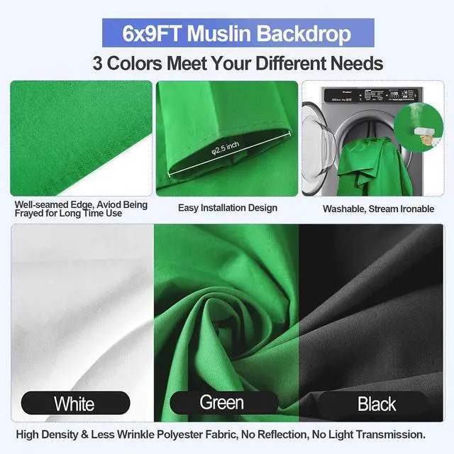 Alt view image 5 of 7 - EMART Green Screen Backdrop Kit 8.5x10FT with 3Pcs 6x9ft Backdrop for Party