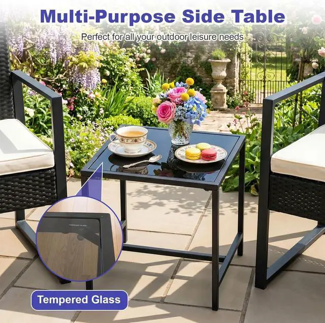 Alt view image 5 of 7 - FDW | 3-Piece Patio Furniture Set | Khaki |Outdoor Wicker Furniture with Coffee Table | Modern Rattan Chairs Conversation Set | Outdoor Seating | Weather-Resistant | for Porch, Garden, Lawn