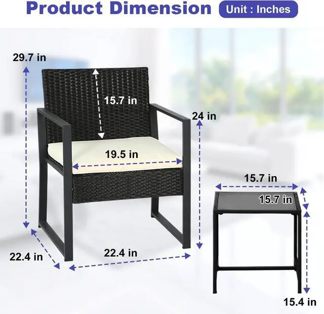 Alt view image 7 of 7 - FDW | 3-Piece Patio Furniture Set | Khaki |Outdoor Wicker Furniture with Coffee Table | Modern Rattan Chairs Conversation Set | Outdoor Seating | Weather-Resistant | for Porch, Garden, Lawn