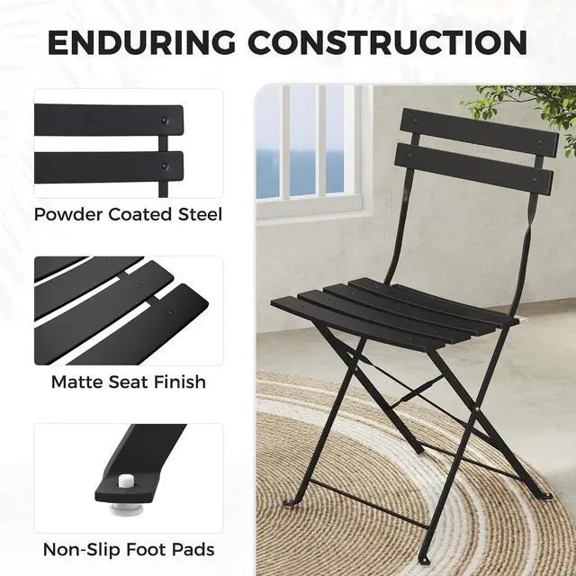 Alt view image 4 of 7 - Grand patio 3-Piece Folding Patio Bistro Set Outdoor Porch Balcony, Black
